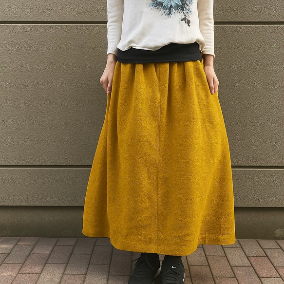 ■週末3天享85折優惠■由超長裙愛好者打造，步履輕盈，搖曳生姿。夏季彈性亞麻喇叭長裙 第2張的照片