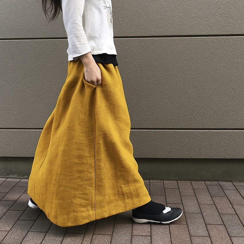 【再販】■10日内発送■マキシスカート好きが作った歩く度揺れる。フレア リネン ロングスカート ウエストゴム