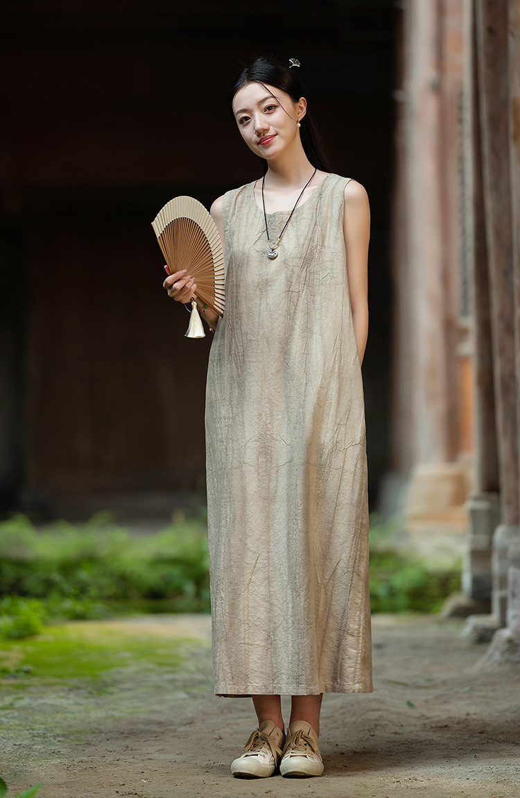綿麻ワンピース 手染め加工｜夏のナチュラルコーデにぴったり #8312