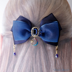 ヘアクリップ （ハートレース♡ホワイトミニリボン 水色