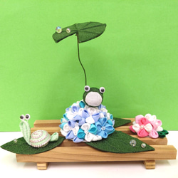 紫陽花　かえる　かたつむり　つまみ細工 1枚目の画像