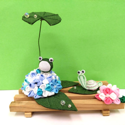 紫陽花　かえる　かたつむり　つまみ細工 2枚目の画像