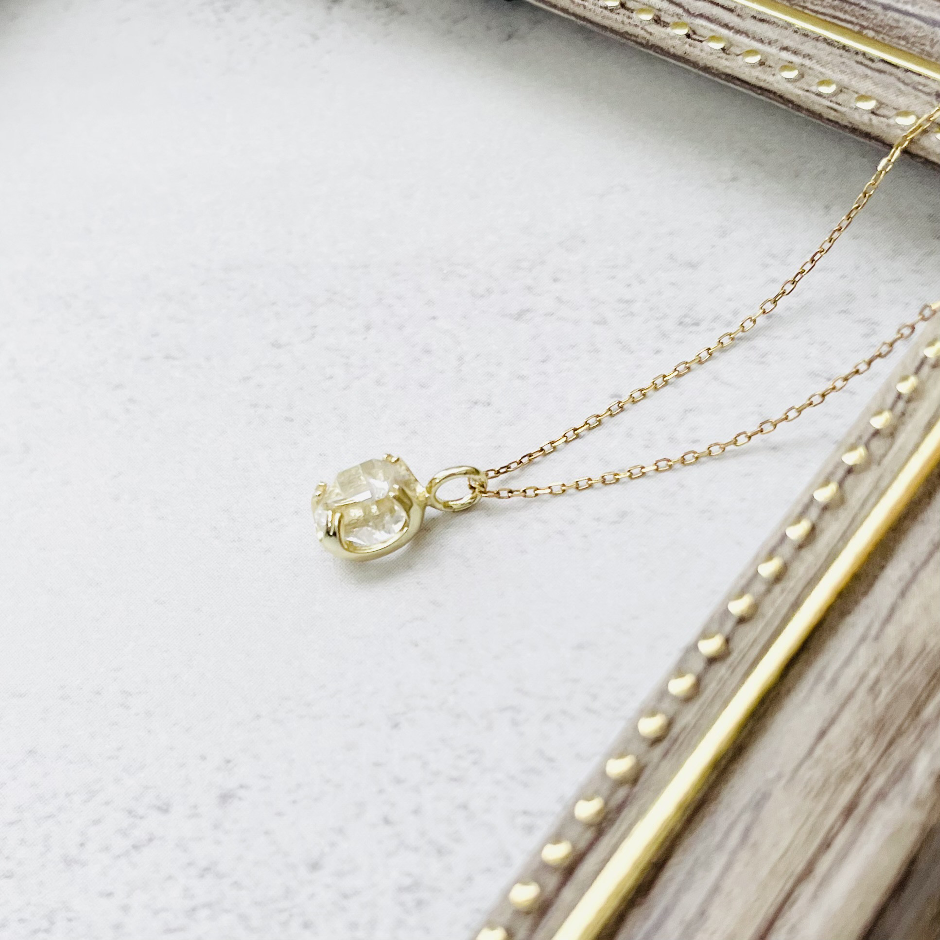 ハーキマーダイヤモンド【AAA】♪アメリカ産　天然石ネックレス　金属アレルギー対応長さ調整　SUS316Lサージカル