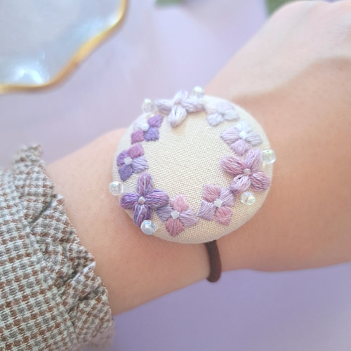 親子お揃い】刺繍アクセサリー＆ぱっちんピン『あじさい』 ヘアゴム