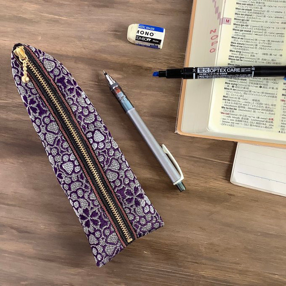 畳縁　筆盒　狗腳印　貓的腳印　日式　櫻花　紫色和銀色 第1張的照片
