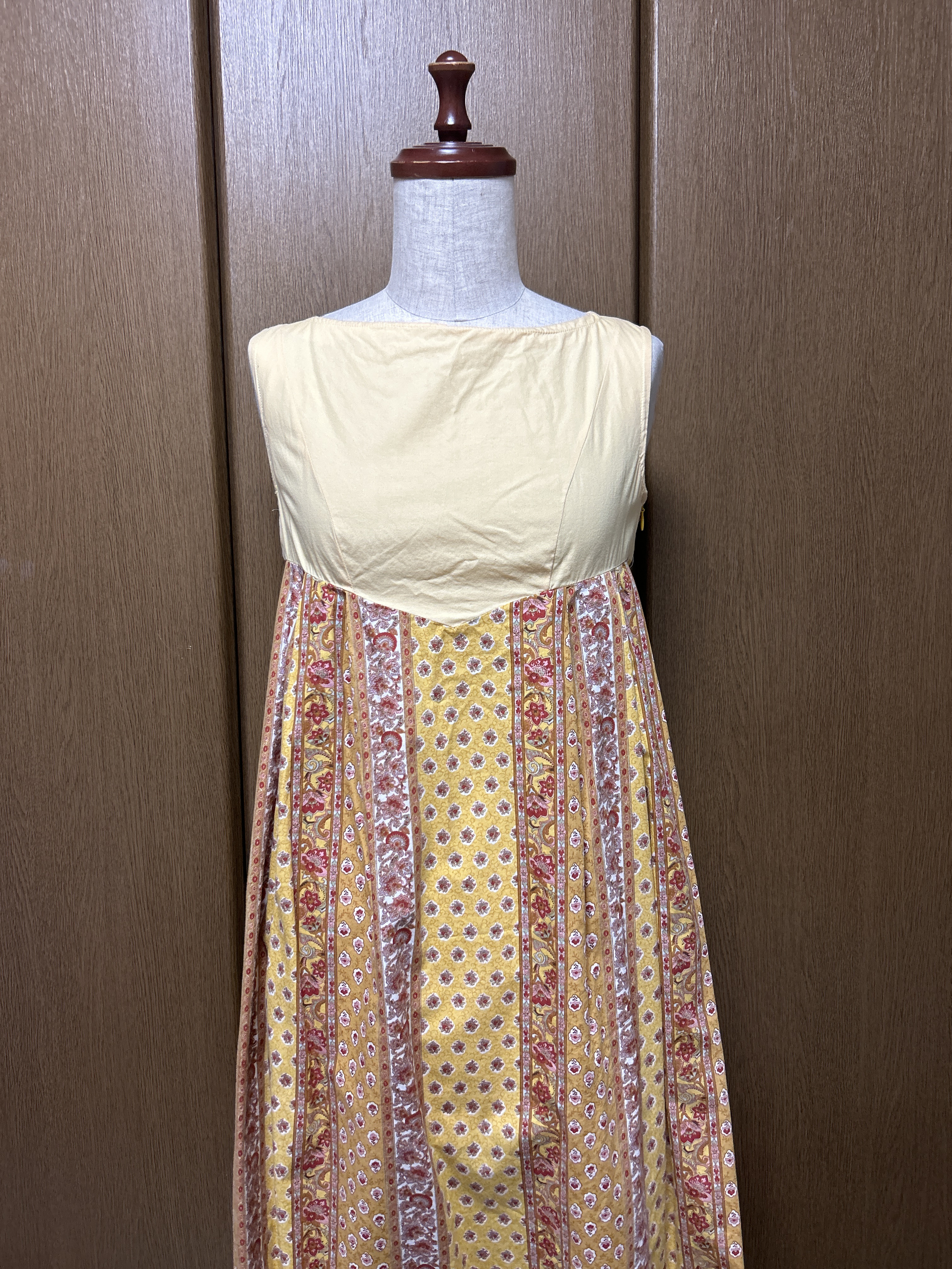 からし色コットン100%切り替えワンピース