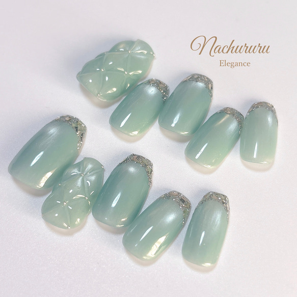 爽やかさに甘さを添えて】キルティング マグネット ネイルチップ