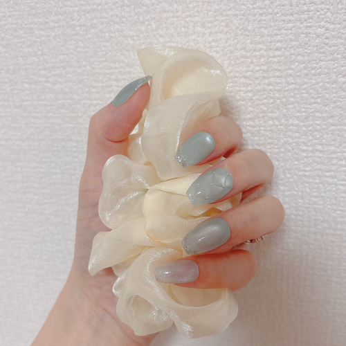 ネイルチップ オーダー クロスフレンチ ブルー 韓国 ガーリー キルティング ネイルチップ オーダー クロスフレンチ ブルー 韓国 ガーリー