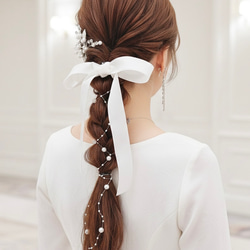 ホワイト / フック付き ワイド ベロアリボン ポニーフック ヘアリボン