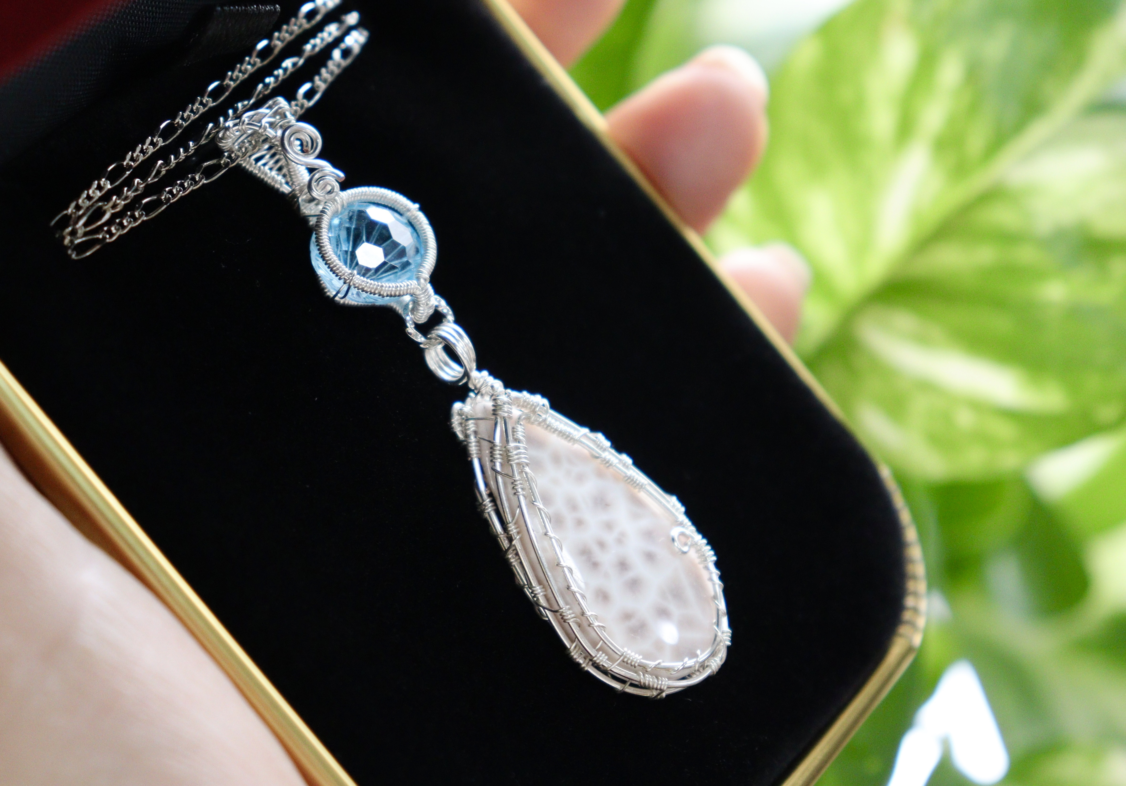 希少✧ピンクラリマーとスカイブルートパーズのワイヤージュエリーネックレス✧誕生石