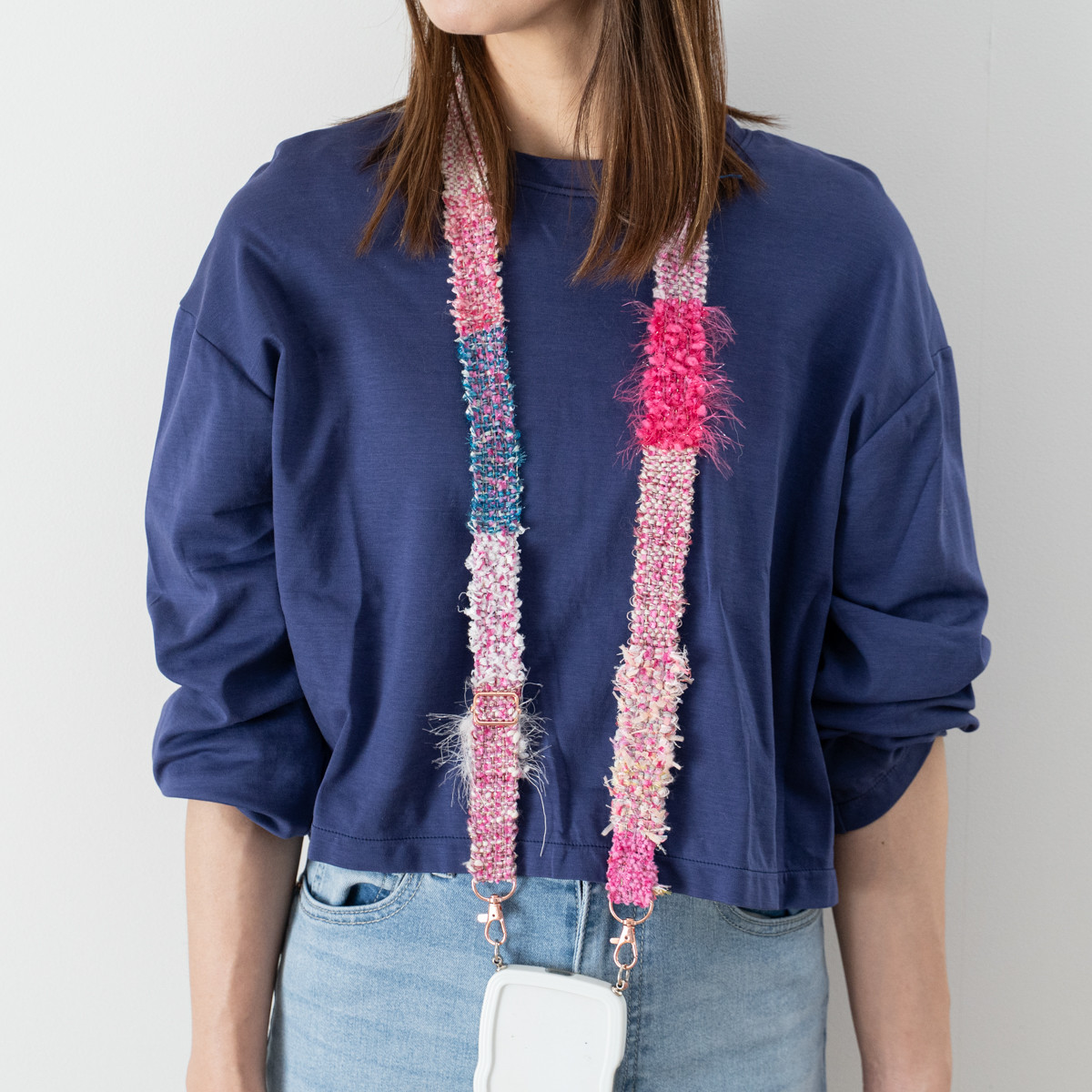 Colon / urchin  ピンクのツイード3 スマホストラップ スマートフォンストラップ