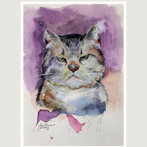 絵画 猫 猫の絵 cat 猫雑貨 art 水彩 美術品 貓 貓的畫 kawaii 猫のオリジナル絵画、桜のアートワーク、白い春の花のアート、ミニ