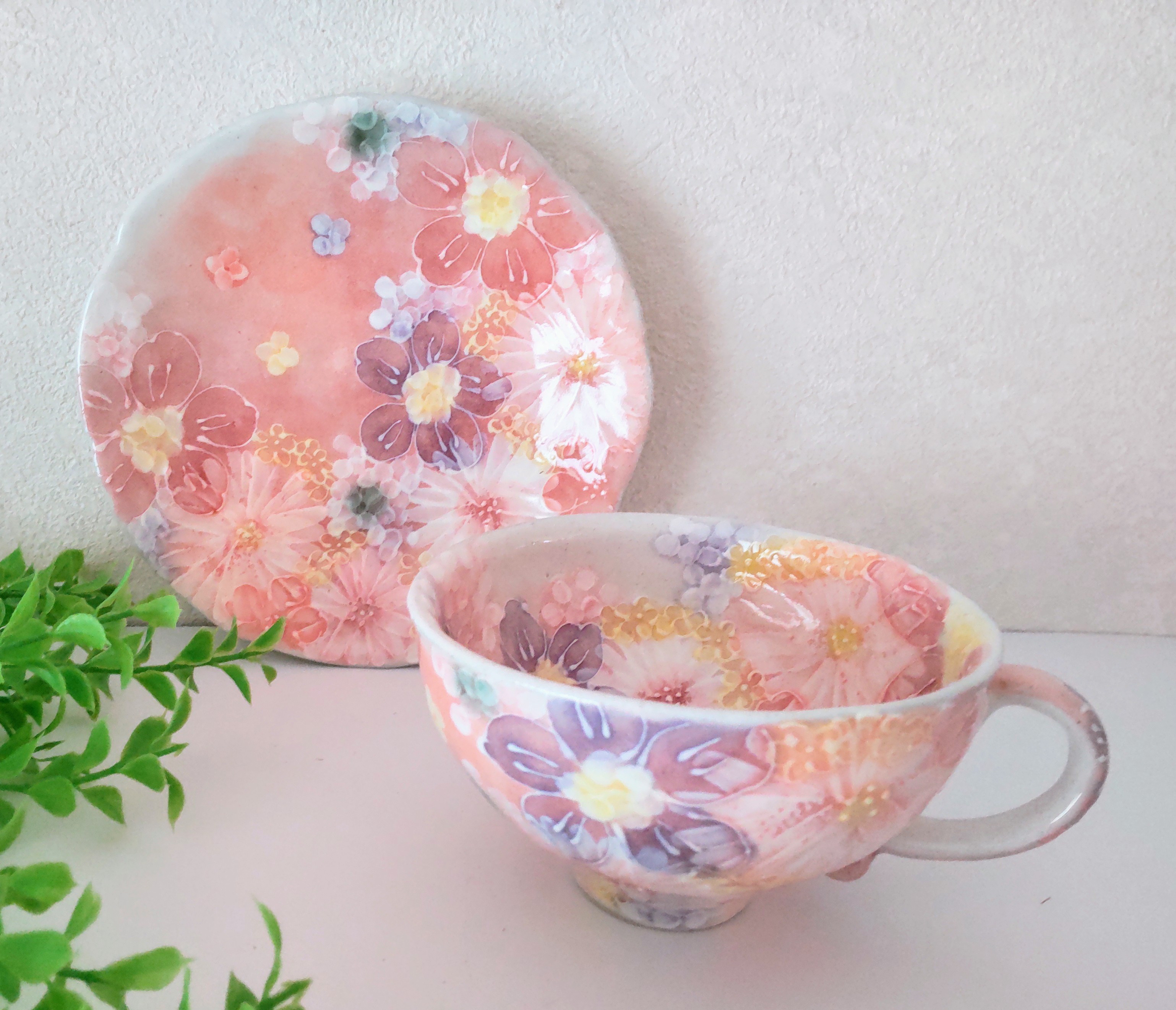 ゆずりは工房 コーヒーカップ&ソーサー(紅彩花間取)