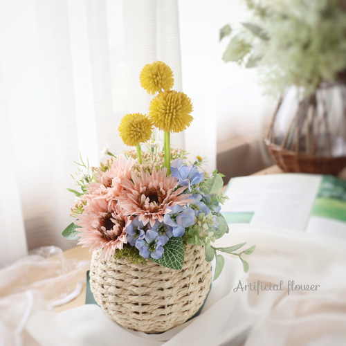 記念日の贈り物に☆初夏の爽やかさ☆オレンジガーベラのバスケット 4