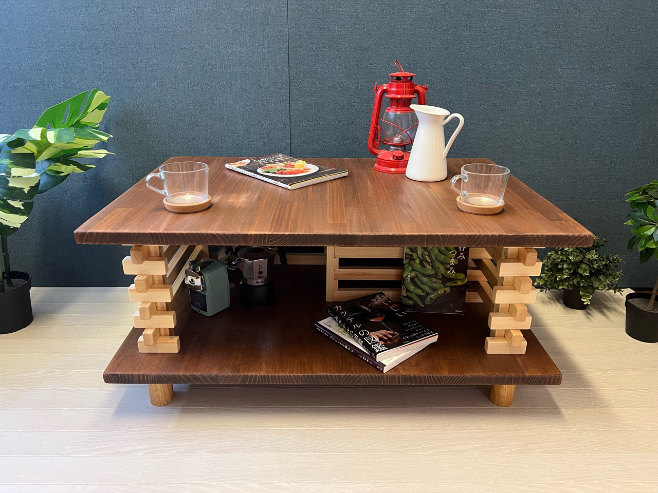 【送料無料】 ローテーブル 和風 木組格子形 90cm 60cm パイン ウォルナット