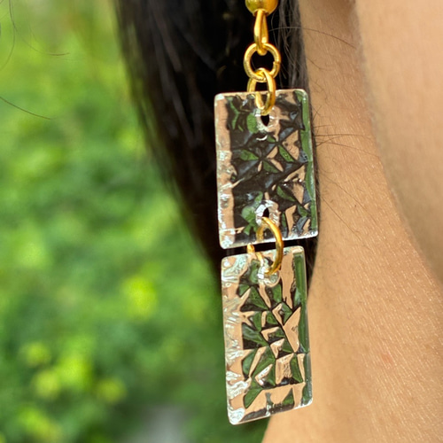 ピアス ダイヤ 昭和レトロガラス 型板ガラス アンティーク