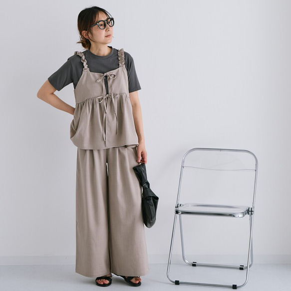 今年のトレンドを押さえるならコレ！ 涼しげ麻タッチ生地センターリボンキャミセットアップ　25141 6枚目の画像