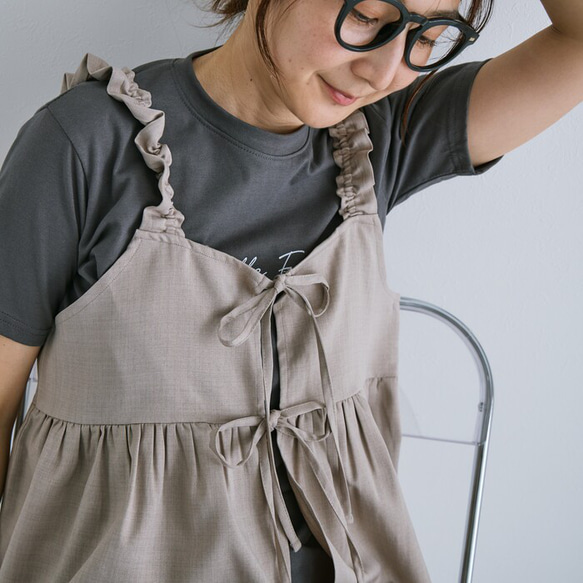今年のトレンドを押さえるならコレ！ 涼しげ麻タッチ生地センターリボンキャミセットアップ　25141 8枚目の画像