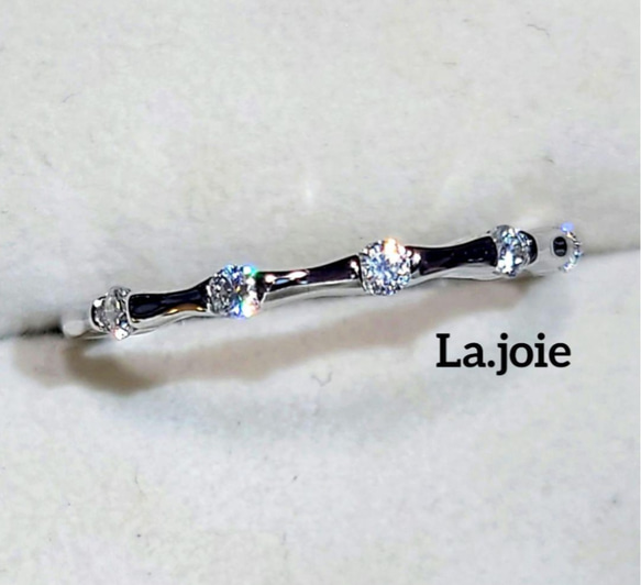 最高品質 モアサナイト 人工ダイヤモンド バンブー リング 2枚目の画像