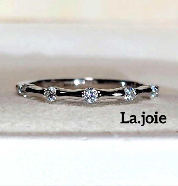 最高品質 モアサナイト 人工ダイヤモンド バンブー リング 5枚目の画像