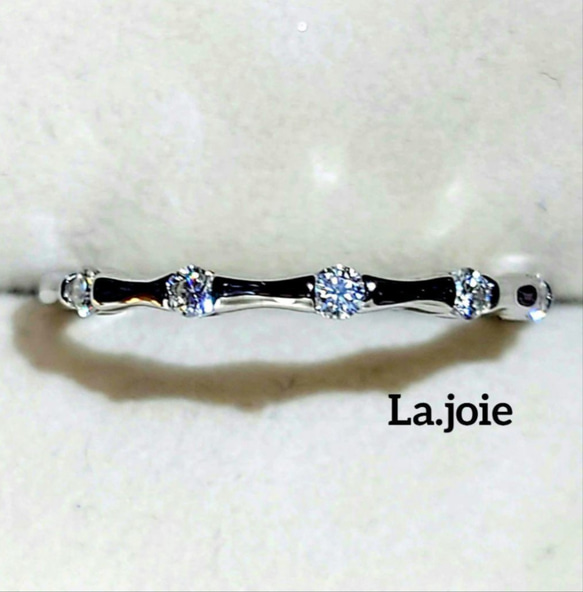 最高品質 モアサナイト 人工ダイヤモンド バンブー リング 6枚目の画像