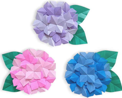 折り紙】紫陽花（あじさい）3色セット│壁面飾り 季節のインテリア