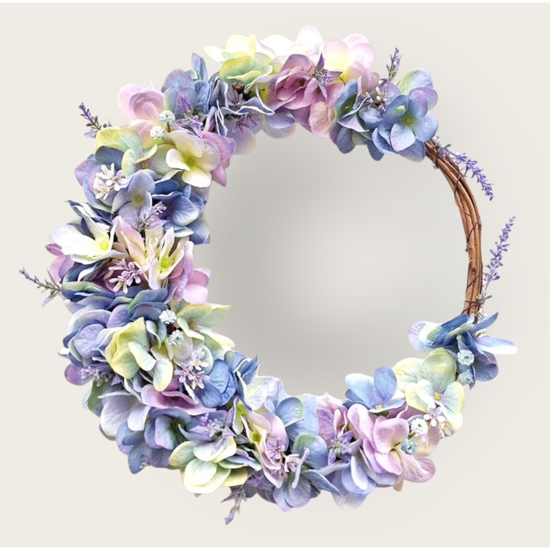 《特大34cm》紫陽花とラベンダーのグラデーションリース/アーティフィシャルフラワー/送別ギフト/リース箱無料