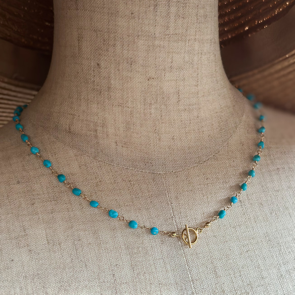 14kgf*スリーピングビューティーターコイズのマンテルネックレス 3枚目の画像