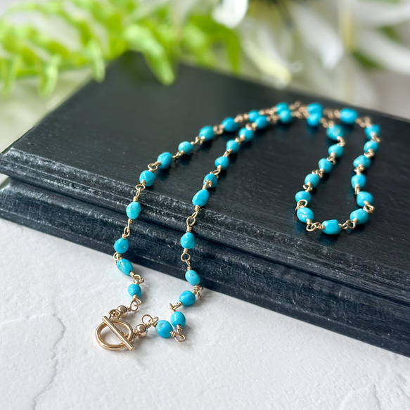 14kgf*スリーピングビューティーターコイズのマンテルネックレス 1枚目の画像