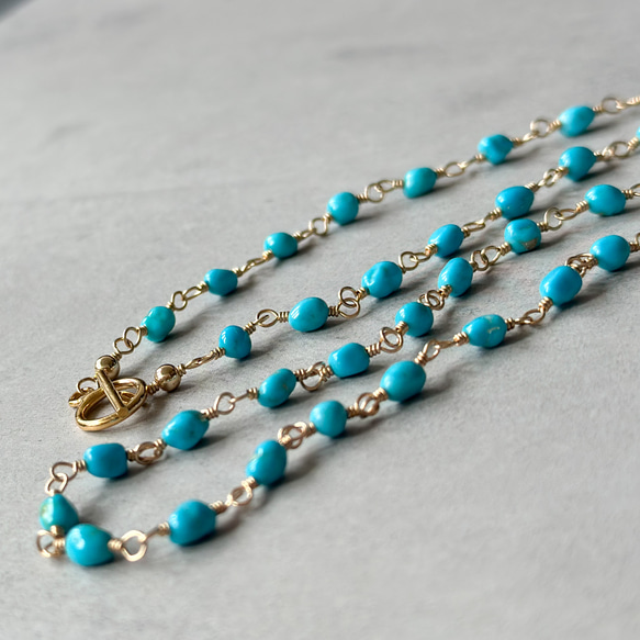 14kgf*スリーピングビューティーターコイズのマンテルネックレス 5枚目の画像