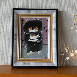 絵画 。原画【チーズケーキの上で楽しく踊る太ったシャム猫
