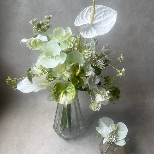 ホワイト×グリーンの大人爽やかブーケ/アーティフィシャルフラワー