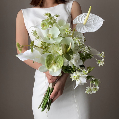 ホワイト×グリーンの大人爽やかブーケ/アーティフィシャルフラワー