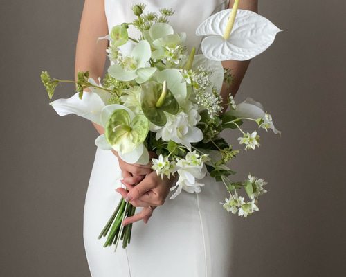ホワイト×グリーンの大人爽やかブーケ/アーティフィシャルフラワー