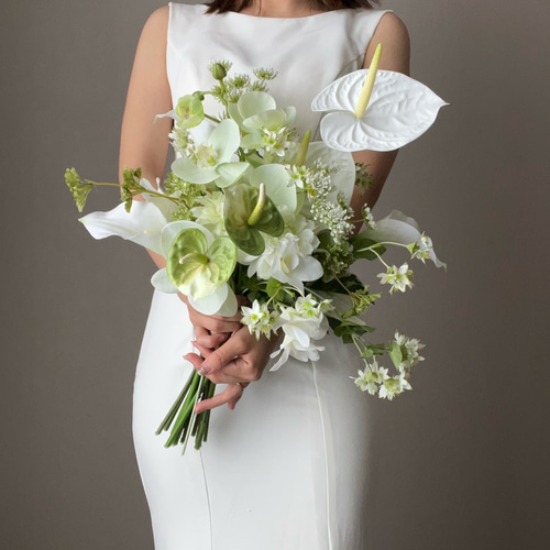 ホワイト×グリーンの大人爽やかブーケ/アーティフィシャルフラワー