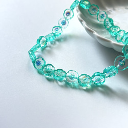 【4個】チェコガラスビーズ＊フラワー＊クリア×ターコイズグリーン 3枚目の画像