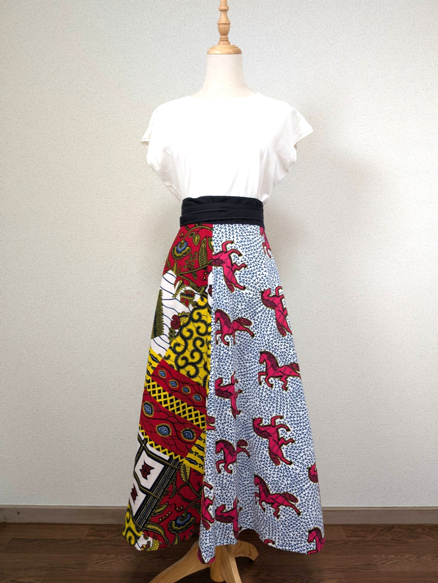 3way 巻きスカート❤️ピンクのお馬さん　アフリカ布