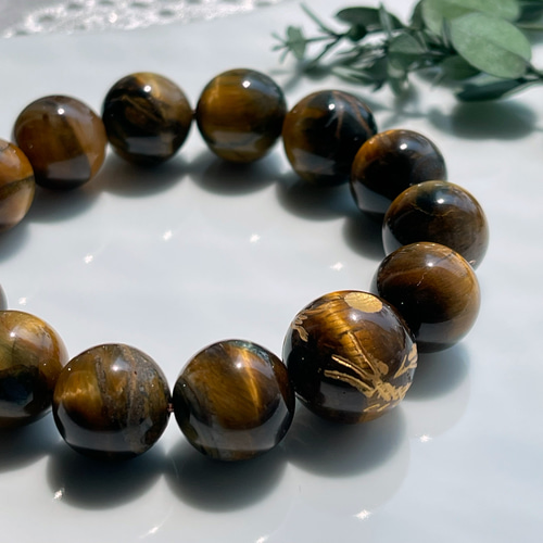 皇帝龍彫りタイガーアイ&ゼブラアイブレス ブレスレット Himal