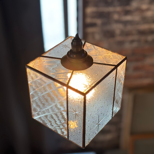 キューブ型】昭和レトロ アンティーク硝子 流星群のペンダントランプ