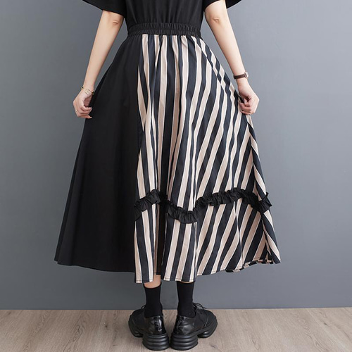 大きいサイズ ストライプ　スカート　レディース 春夏　 新品 ミモレ　ロング 大きいサイズ ストライプ スカート レディース 春夏 新品 ミモレ