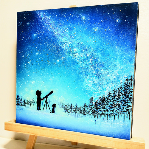 星空の夜 天体望遠鏡の向こうの世界 【原画】オイルパステル