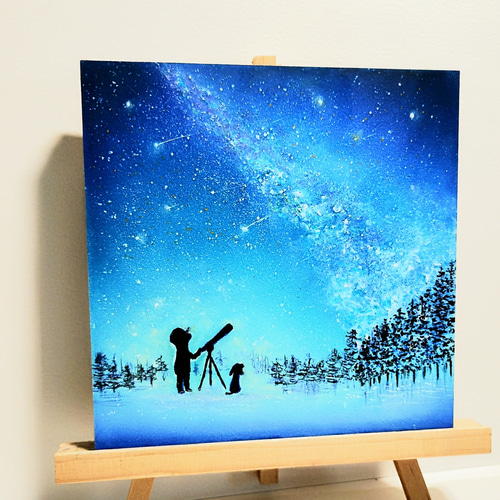 星空の夜 天体望遠鏡の向こうの世界 【原画】オイルパステルアート
