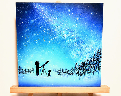 【室生】油絵　原画　一点物　風景　夜空　星　樹　メルヘン　アート　SM f276e9ca063a9624c214ba2dddedd9