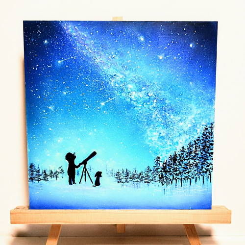 星空の夜 天体望遠鏡の向こうの世界 【原画】オイルパステルアート