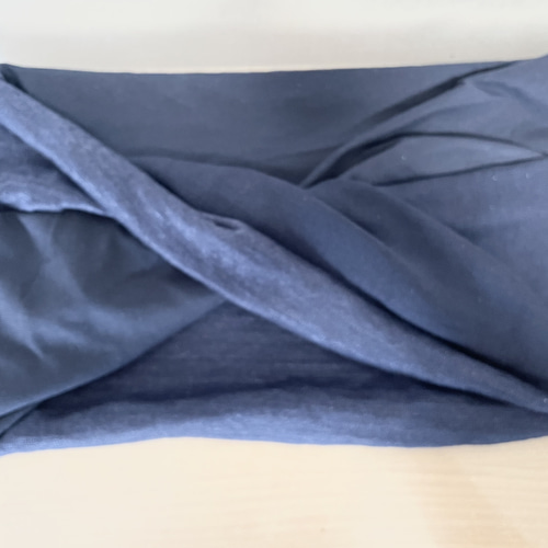 ネイビー&ネイビー綿100リネン麻100%国内手作りネックウォーマー新品  