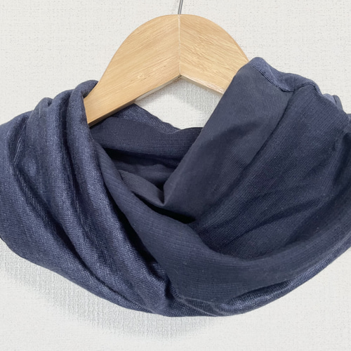 ネイビー&ネイビー綿100リネン麻100%国内手作りネックウォーマー新品  