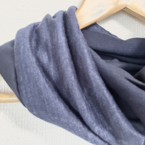 ネイビー&ネイビー綿100リネン麻100%国内手作りネックウォーマー新品  