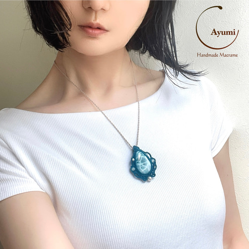極上ブルー！ラリマーの天然石♪ マクラメ編みネックレス とびきりブルー！大粒ラリマーの天然石マクラメ編みネックレス