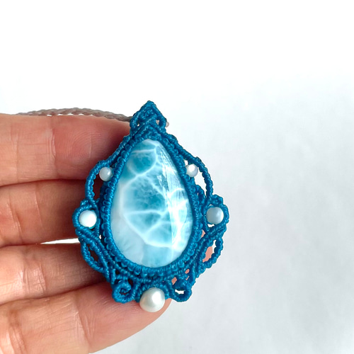 ラリマーのラリエット♪天然石マクラメ編みネックレス♪♪♪ ラリマーのラリエット♪天然石マクラメ編みネックレス♪♪♪ ラリマー