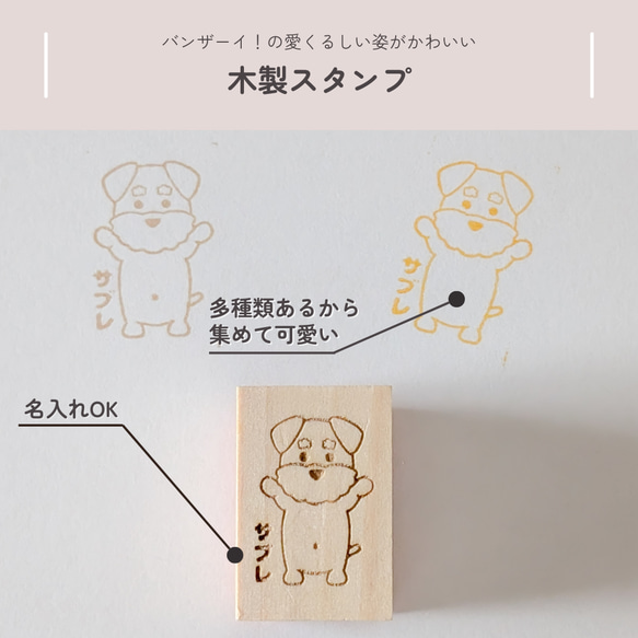 バンザイ！シュナウザー 名前入りオーダーかわいいスタンプ (はんこ) 1枚目の画像
